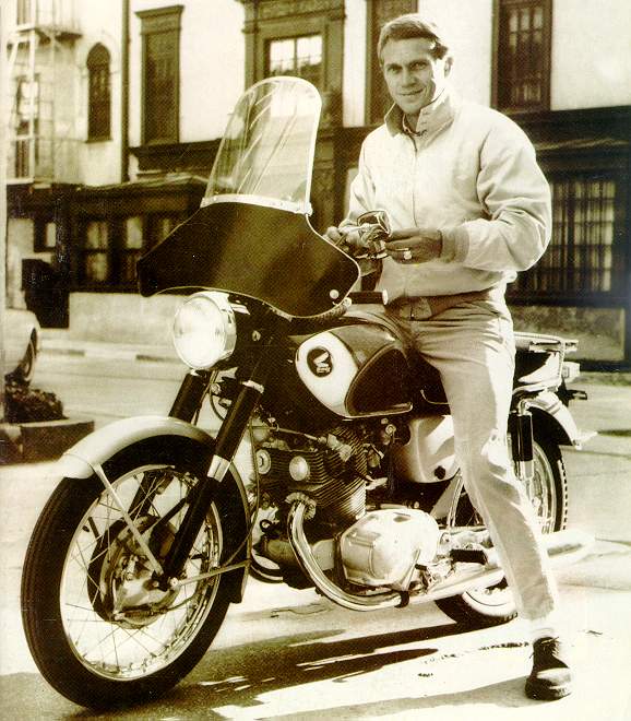 Steve McQueen on Honda Superhawk CB77, circa 1964